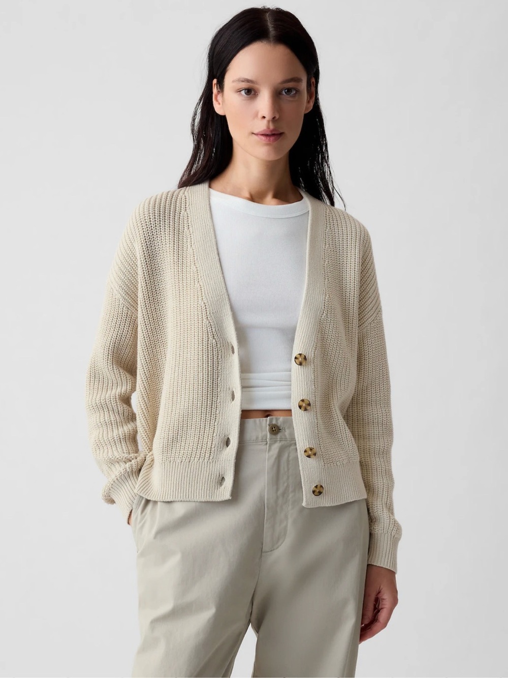 GAP Shaker-Stitch Oatmeal Knit Cardigan Size Large NWT